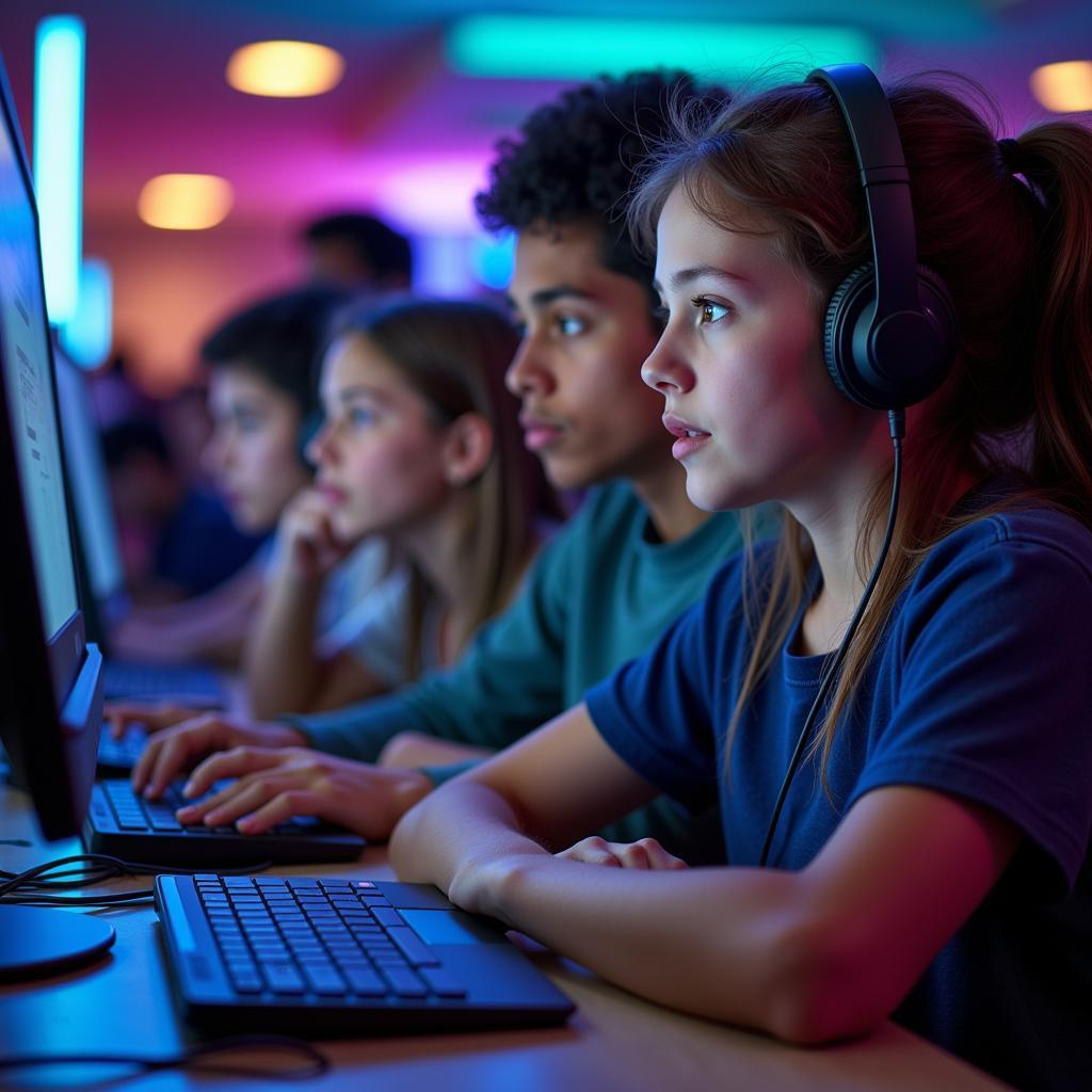 Young students participating in a computer science competition