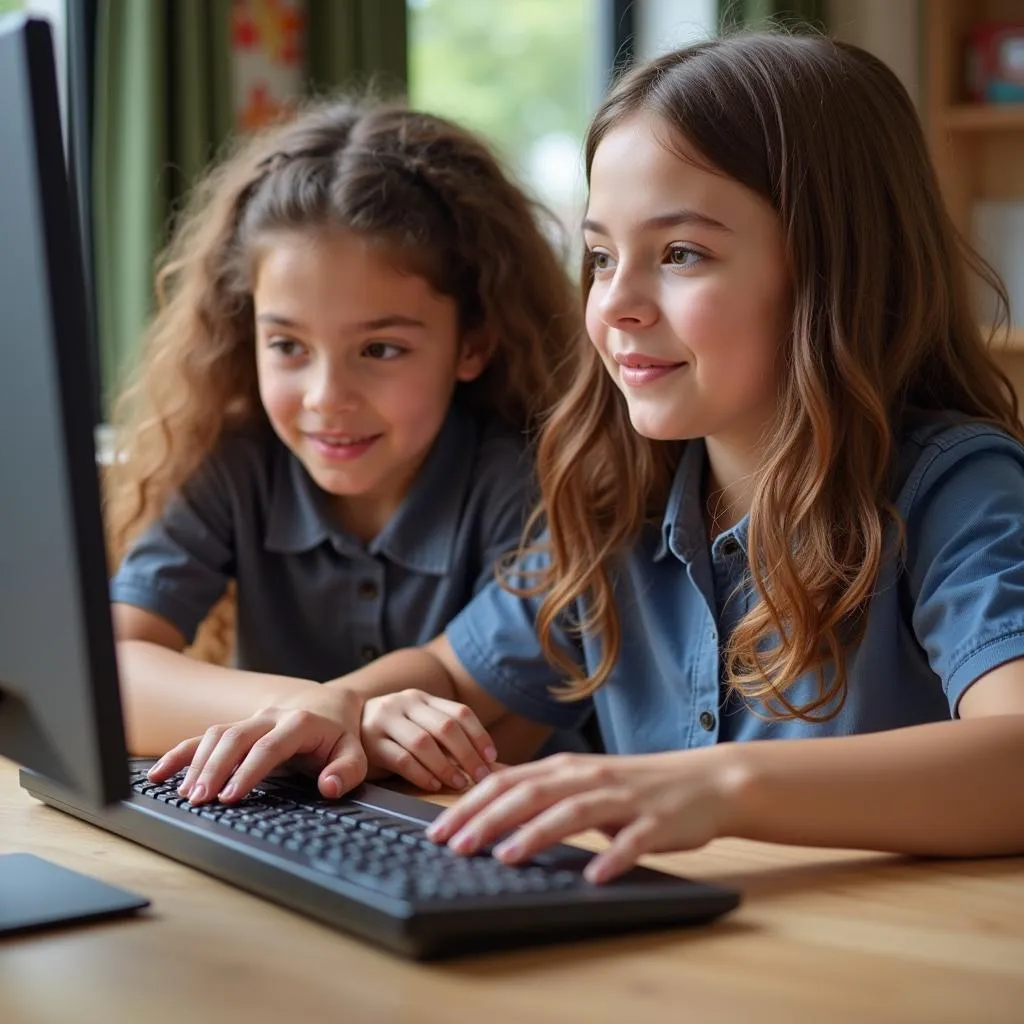 Teacher guiding student with mouse