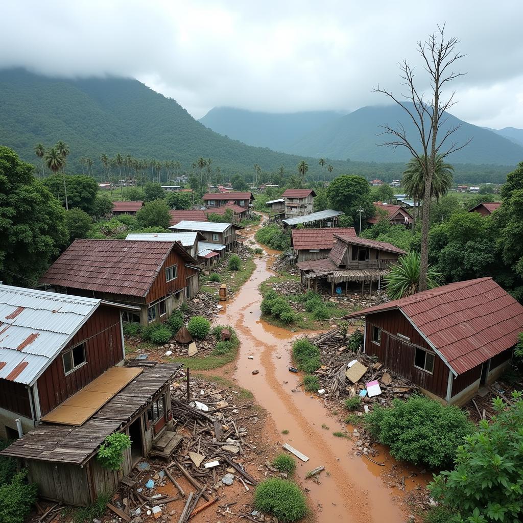 Hình ảnh cho thấy một ngôi làng tan hoang sau bão số 1 năm 2020.