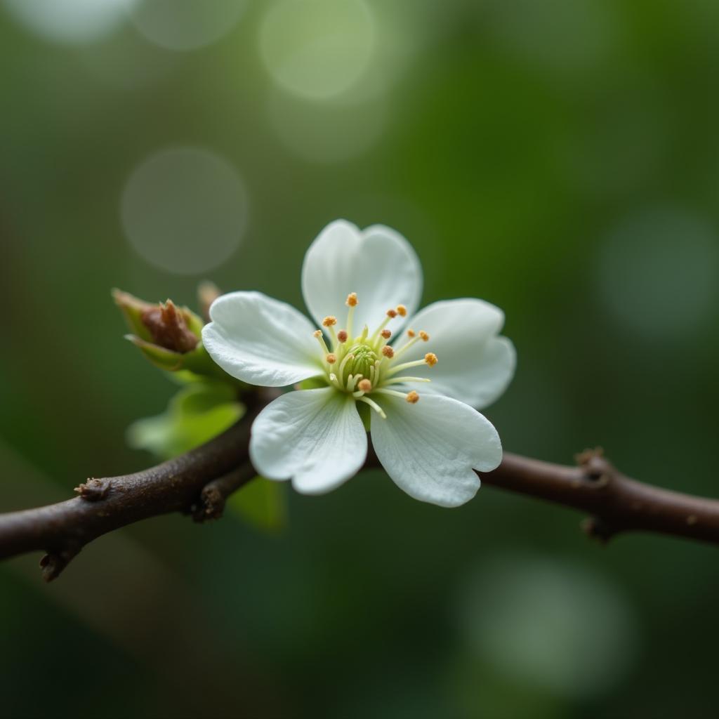 Bông hoa Ưu Đàm nhỏ li ti, trắng muốt trên cành cây