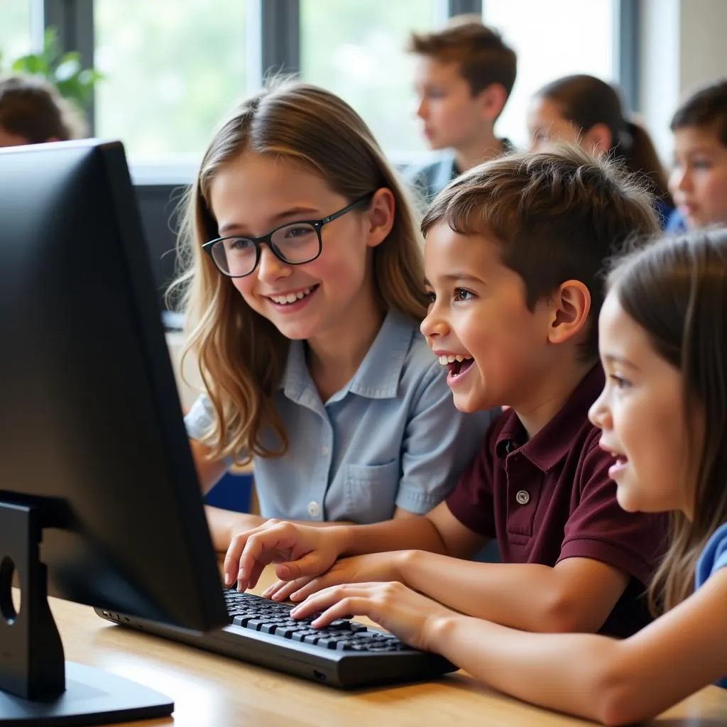 Students practicing computer skills