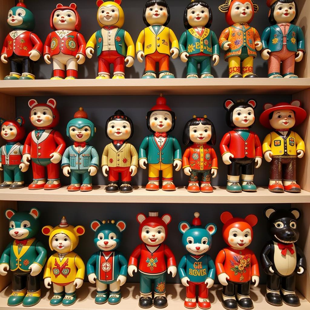 Vintage Japanese tin toys on display