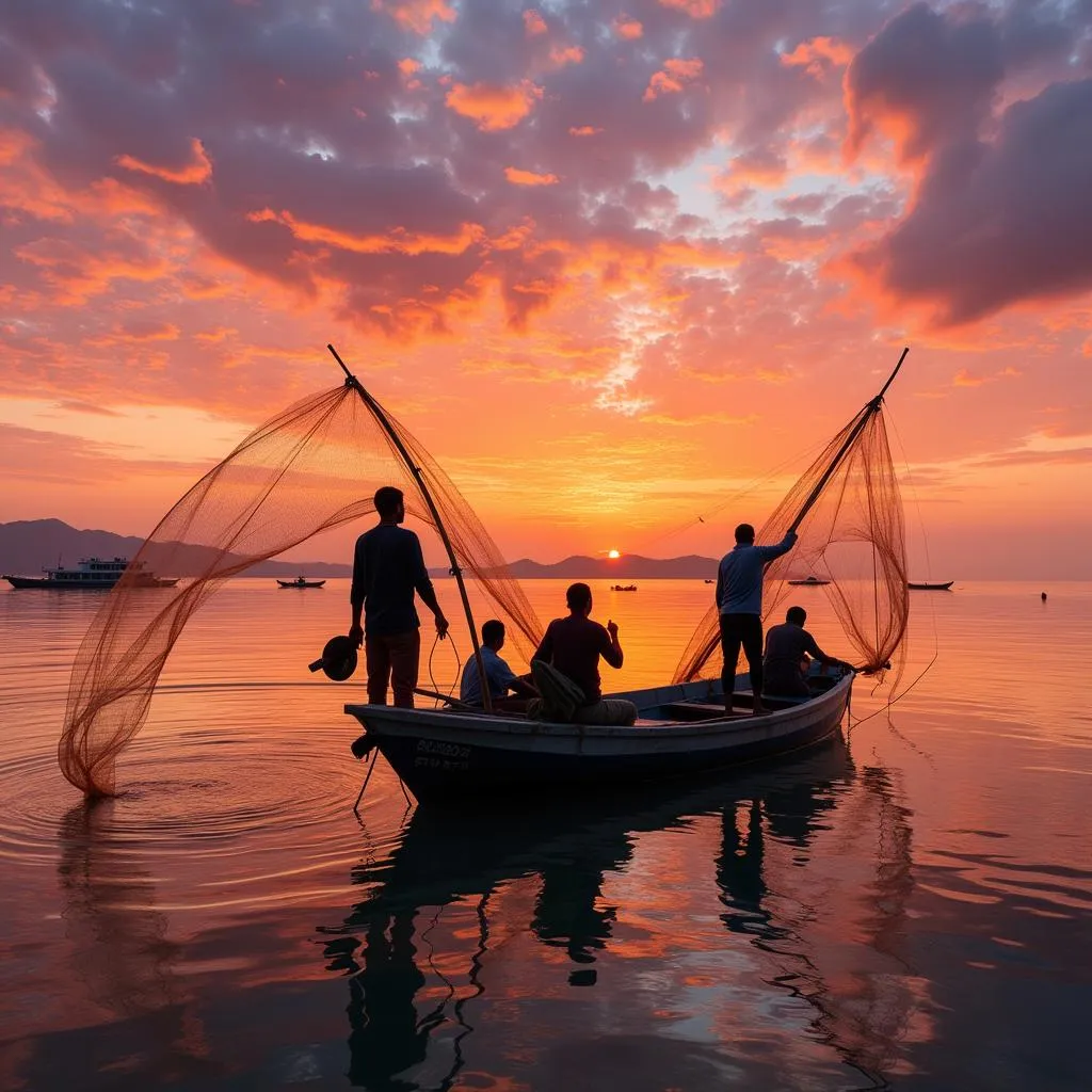 Ngư dân đánh cá trên biển