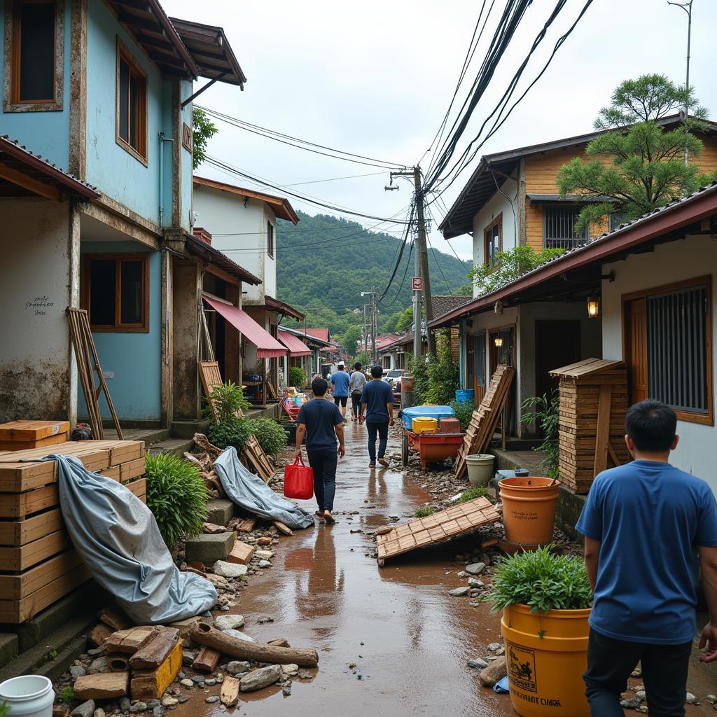 Người dân chằng chống nhà cửa và di chuyển tài sản đến nơi an toàn trước khi bão đổ bộ.