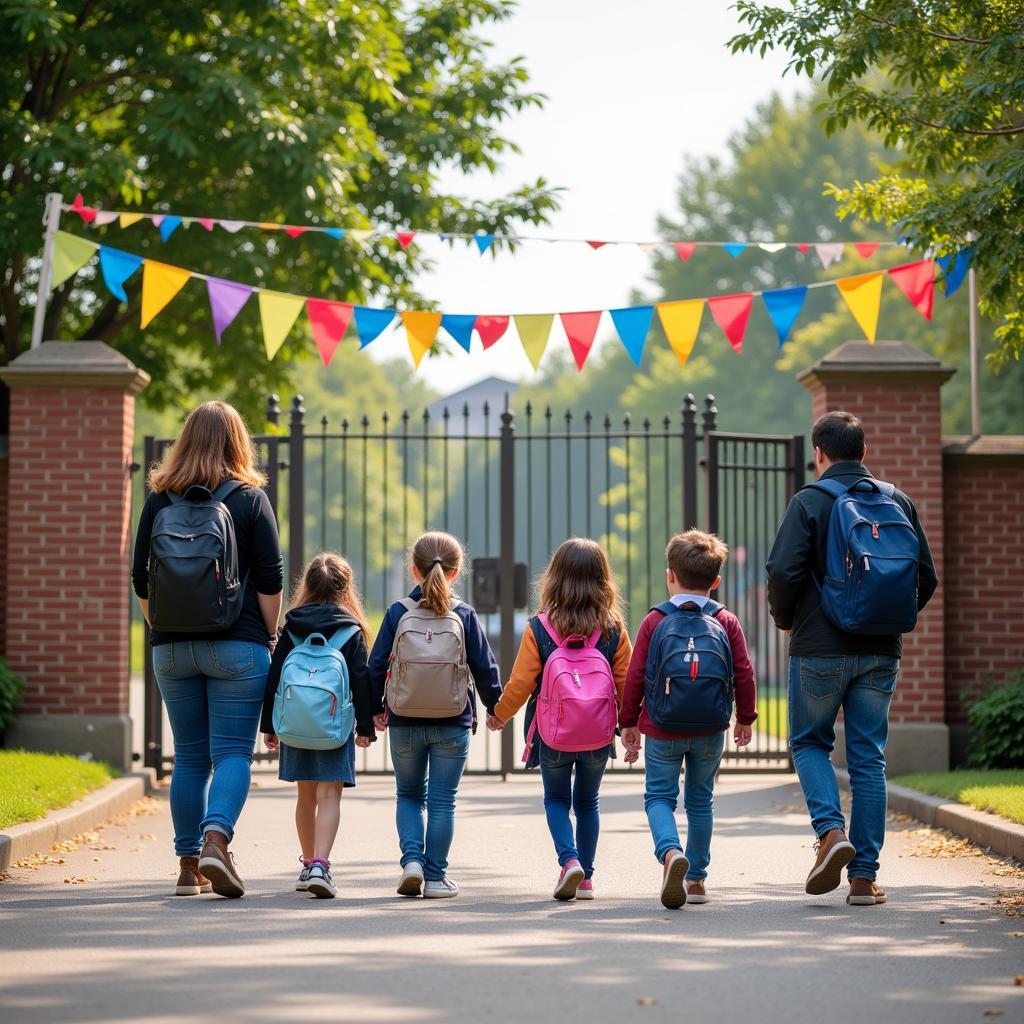 Parents take their children to school