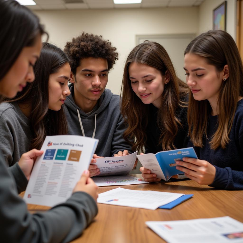 Students reviewing university admission information