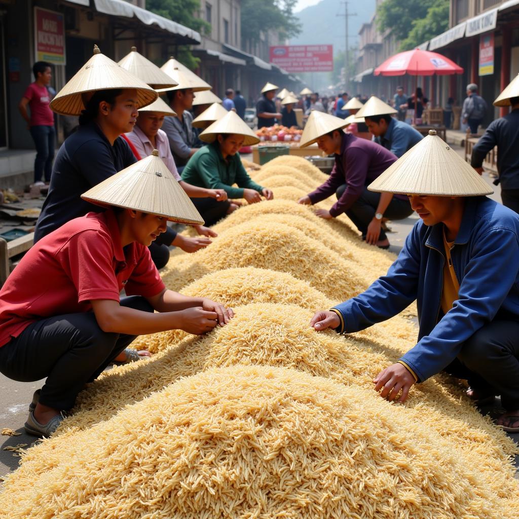 Thương lái mua gạo tại chợ