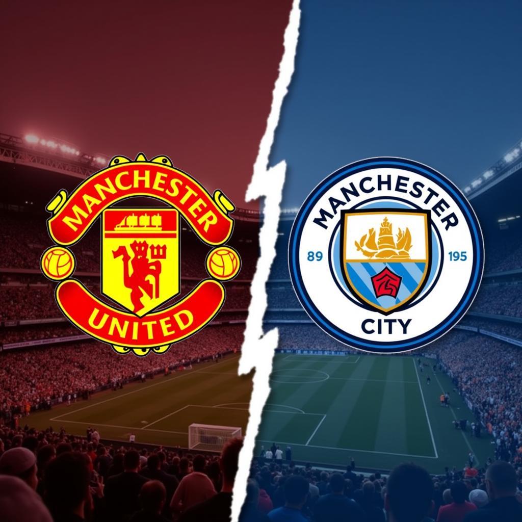 Logo Manchester United và Manchester City đối diện nhau