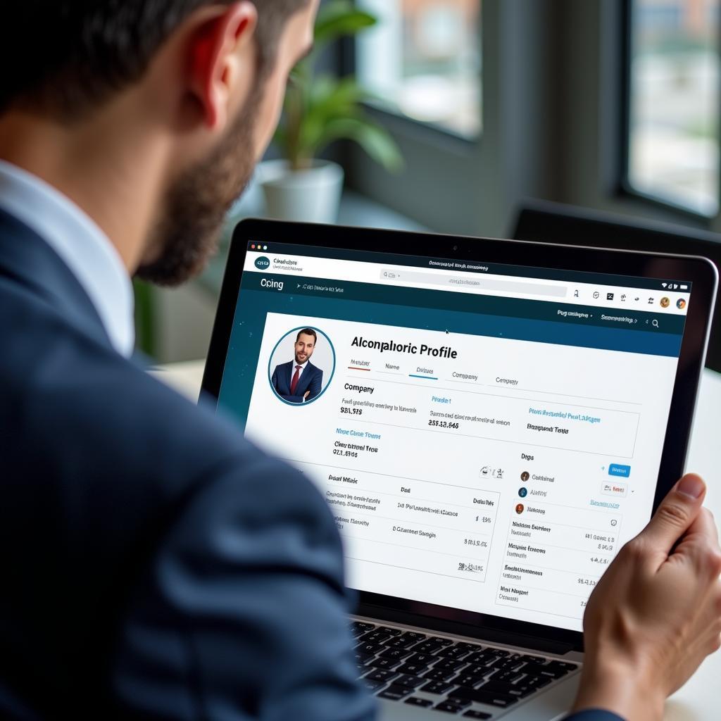 Businessman using computer to access business information platform