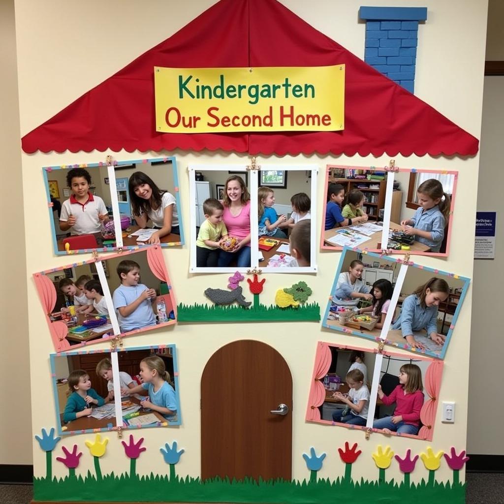 Kindergarten bulletin board decorated as a cozy house