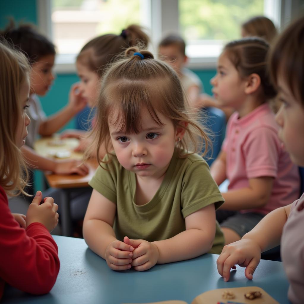 Shy child in a group setting