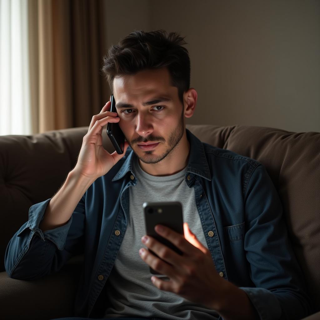 Worried man contacting friends and family